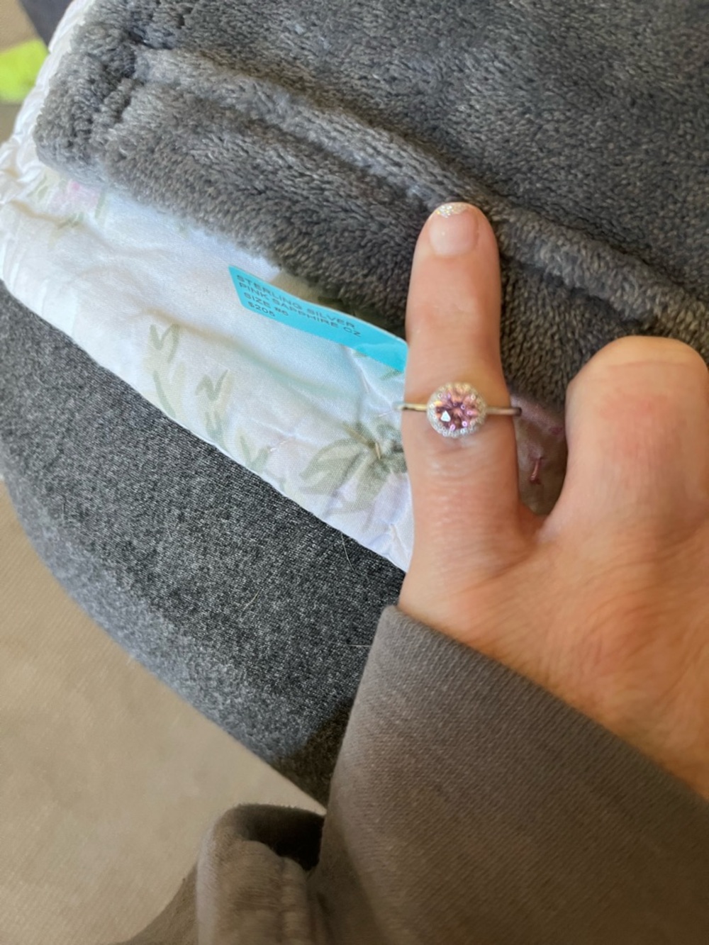 Sterling Silver Pink Sapphire CZ Ring - Size 6